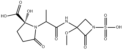 2-Hydroxy-1-[2-[(3-methoxy-2-oxo-1-sulfo-3-azetidinyl)amino]-1-methyl-2-oxoethyl]-5-oxoproline Structure