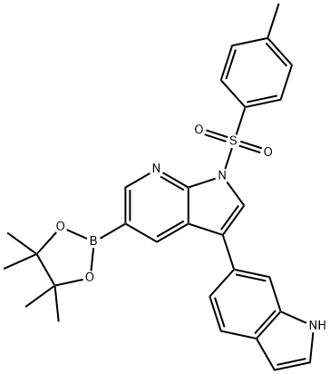 1H-Pyrrolo[2,3-b]pyridine, 3-(1H-indol-6-yl)-1-[(4-Methylphenyl)sulfonyl]-5-(4,4,5,5-tetraMethyl-1,3,2-dioxaborolan-2-yl)- Structure