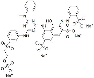 1-[4-[3-[[2-(Sodiooxysulfonyloxy)ethyl]sulfonyl]phenylamino]-6-[phenyl(methyl)amino]-1,3,5-triazine-2-ylamino]-8-hydroxy-7-[2-(sodiooxysulfonyl)phenylazo]naphthalene-3,6-bis(sulfonic acid sodium) salt Structure