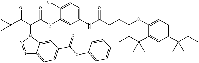 1-[1-[N-[2-Chloro-5-[4-(2,4-di-tert-pentylphenoxy)butyrylamino]phenyl]carbamoyl]-3,3-dimethyl-2-oxobutyl]-1H-benzotriazole-6-carboxylic acid phenyl ester 구조식 이미지