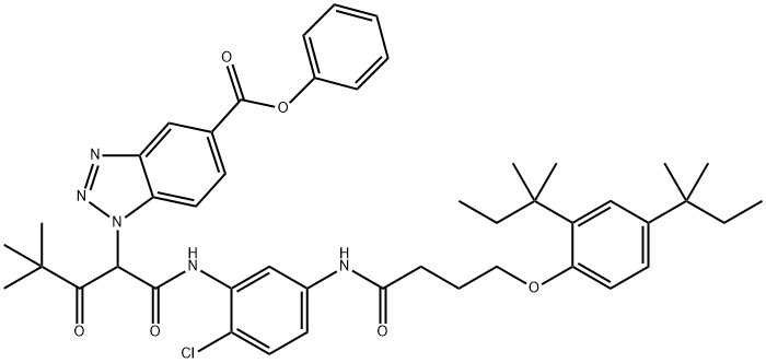 1-[1-[N-[2-Chloro-5-[4-(2,4-di-tert-pentylphenoxy)butyrylamino]phenyl]carbamoyl]-3,3-dimethyl-2-oxobutyl]-1H-benzotriazole-5-carboxylic acid phenyl ester Structure