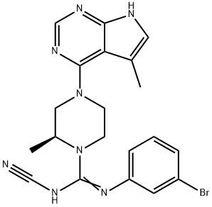 1-PiperazinecarboxiMidaMide, N'-(3-broMophenyl)-N-cyano-2-Methyl-4-(5-Methyl-7H-pyrrolo[2,3-d]pyriMidin-4-yl)-, (2S)- Structure