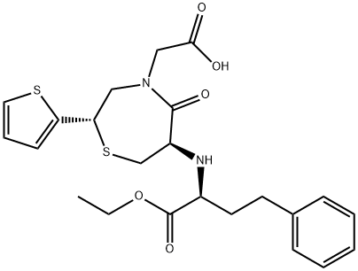 2-[(2S)-6-[[(1S)-1-Ethoxycarbonyl-3-phenyl-propyl]amino]-5-oxo-2-thiophen-2-yl-1,4-thiazepan-4-yl]acetic acid 구조식 이미지