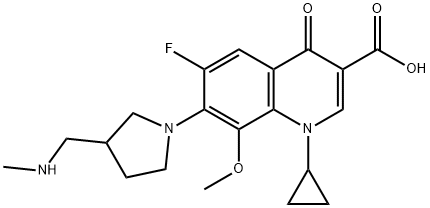 3-Quinolinecarboxylic acid, 1-cyclopropyl-6-fluoro-1,4-dihydro-8-Methoxy-7-[3-[(MethylaMino)Methyl]-1-pyrrolidinyl]-4-oxo- Structure
