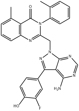 2-((4-aMino-3-(3-fluoro-4-hydroxyphenyl)-1H-pyrazolo[3,4-d]pyriMidin-1-yl)Methyl)-5-Methyl-3-o-tolylquinazolin-4(3H)-one Structure