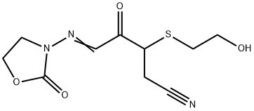 3-(4-cyano-3-beta-hydroxyethylmercapto-2-oxobutylideneamino)-2-oxazolidone Structure