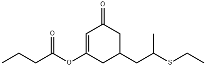 Butyric acid 5-[2-(ethylthio)propyl]-3-oxo-1-cyclohexen-1-yl ester Structure