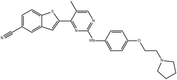 Benzo[b]thiophene-5-carbonitrile, 2-[5-Methyl-2-[[4-[2-(1-pyrrolidinyl)ethoxy]phenyl]aMino]-4-pyriMidinyl]- 구조식 이미지