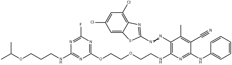 2-[6-Anilino-5-cyano-2-[2-[2-[4-fluoro-6-(3-isopropoxypropylamino)-1,3,5-triazin-2-yloxy]ethoxy]ethylamino]-4-methyl-3-pyridylazo]-4,6-dichlorobenzothiazole Structure
