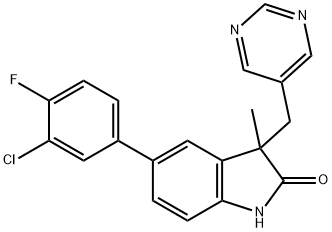 2H-Indol-2-one, 5-(3-chloro-4-fluorophenyl)-1,3-dihydro-3-Methyl-3-(5-pyriMidinylMethyl)- 구조식 이미지