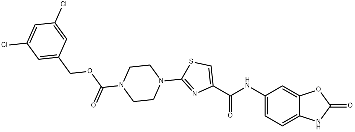 3,5-dichlorobenzyl 4-(4-((2-oxo-2,3-dihydrobenzo[d]oxazol-6-yl)carbaMoyl)thiazol-2-yl)piperazine-1-carboxylate Structure
