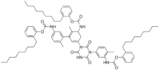 Carbamic acid, dihydro-5-2-methyl-5-(nonylphenoxy)carbonylaminophenyl-2,4,6-trioxo-1,3,5-triazine-1,3(2H,4H)-diylbis(6-methyl-3,1-phenylene)bis-, bis(nonylphenyl) ester 구조식 이미지