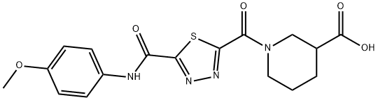 1-[(5-{[(4-methoxyphenyl)amino]carbonyl}-1,3,4-thiadiazol-2-yl)carbonyl]piperidine-3-carboxylic acid Structure