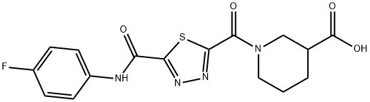 1-[(5-{[(4-fluorophenyl)amino]carbonyl}-1,3,4-thiadiazol-2-yl)carbonyl]piperidine-3-carboxylic acid 구조식 이미지