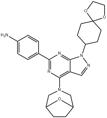 4-(4-(8-oxa-3-azabicyclo[3.2.1]octan-3-yl)-1-(1,4-dioxaspiro[4.5]decan-8-yl)-1H-pyrazolo[3,4-d]pyriMidin-6-yl)aniline 구조식 이미지