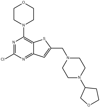 4-(2-Chloro-6-((4-(tetrahydrofuran-3-yl)piperazin-1-yl)Methyl)thieno[3,2-d]pyriMidin-4-yl)Morpholine 구조식 이미지