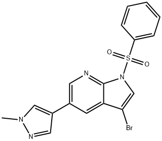 1H-Pyrrolo[2,3-b]pyridine, 3-broMo-5-(1-Methyl-1H-pyrazol-4-yl)-1-(phenylsulfonyl)- Structure