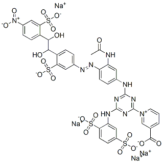 (tetrasodium 1-(4-(3-acetamido-4-(4'-nitro-2,2'-disulfonatostilben-4-ylazo)anilino)-6-(2,5-disulfonatoanilino)-1,3,5-triazin-2-yl)-3-carboxypyridinium) hydroxide 구조식 이미지