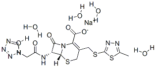sodium (6R,7R)-3-[(5-methyl-1,3,4-thiadiazol-2-yl)sulfanylmethyl]-8-oxo-7-[[2-(tetrazol-1-yl)acetyl]amino]-5-thia-1-azabicyclo[4.2.0]oct-2-ene-2-carboxylate pentahydrate 구조식 이미지