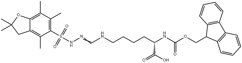 L-Lysine, N6-[[[(2,3-dihydro-2,2,4,6,7-pentamethyl-5-benzofuranyl)sulfonyl]amino]iminomethyl]-N2-[(9H-fluoren-9-ylmethoxy)carbonyl]- Structure