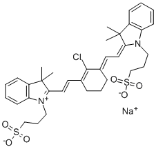 3H-INDOLIUM, 2-[2-[2-CHLORO-3-[[1,3-DIHYDRO-3,3-DIMETHYL-1-(3-SULFOPROPYL)-2H-INDOL-2-YLIDENE]ETHYLIDENE]-1-CYCLOHEXEN-1-YL]ETHENYL]-3,3-DIMETHYL-1-(3-SULFOPROPYL)-, INNER SALT, SODIUM SALT 구조식 이미지