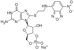 8-(2-[7-NITRO-4-BENZOFURAZANYL]AMINOETHYLTHIO]GUANOSINE-3',5'-CYCLIC MONOPHOSPHATE SODIUM SALT Structure