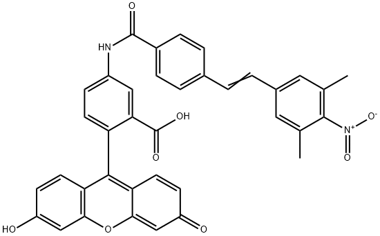 5-[4-(3,5-DiMethyl-4-nitrostyryl)benzaMido]-2-(6-hydroxy-3-oxo-3H-xanthene-9-yl)benzoic Acid Monohydrate 구조식 이미지