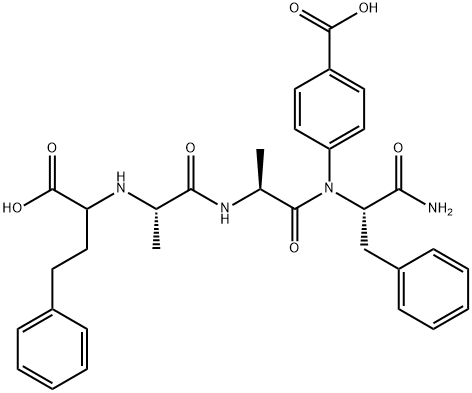 4-[[(1S)-1-[[(2S)-2-[[(2S)-2-[(1-carboxy-3-phenyl-propyl)amino]propano yl]amino]propanoyl]carbamoyl]-2-phenyl-ethyl]amino]benzoic acid Structure