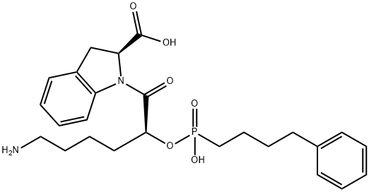 2,3-dihydro-1-(6-amino-2-((hydroxy-(4-phenylbutyl)phosphinyl)oxy)-1-oxohexyl)-1H-indole-2-carboxylic acid Structure