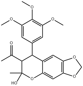 Ethanone, 1-(7,8-dihydro-6-hydroxy-6-methyl-8-(3,4,5-trimethoxyphenyl) -6H-1,3-dioxolo(4,5-g)(1)benzopyran-7-yl)- Structure