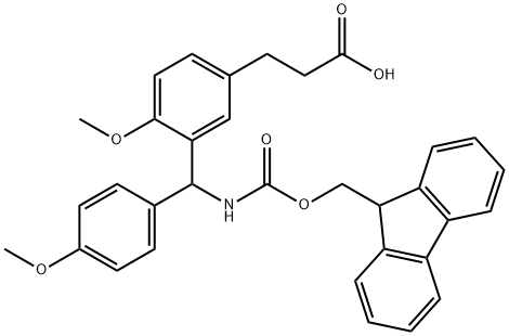 3-[[[(9H-Fluoren-9-ylmethoxy)carbonyl]amino](4-methoxyphenyl)methyl]-4-methoxybenzenepropanoic acid 구조식 이미지