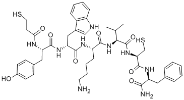 3-Mercaptopropionyl-Tyr-D-Trp-Lys-Val-Cys-Phe-NH2, (Disulfide bond between Deamino-Cys1 and Cys6) Structure