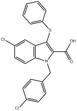 5-CHLORO-1-[(4-CHLOROPHENYL)METHYL]-3-(PHENYLTHIO)-1H-INDOLE-2-CARBOXYLIC ACID 구조식 이미지