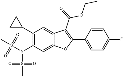 3-벤조푸란카르복실산,6-[비스(메틸술포닐)아미노]-5-시클로프로필-2-(4-플루오로페닐)-,에틸에스테르 구조식 이미지
