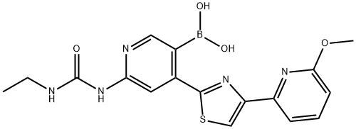 6-(3-ethylureido)-4-(4-(6-Methoxypyridin-2-yl)thiazol-2-yl)pyridin-3-ylboronic acid 구조식 이미지