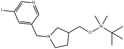 3-((3-((tert-Butyldimethylsilyloxy)methyl)-pyrrolidin-1-yl)methyl)-5-iodopyridine 구조식 이미지