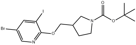 tert-Butyl 3-((5-bromo-3-iodopyridin-2-yloxy)-methyl)pyrrolidine-1-carboxylate 구조식 이미지