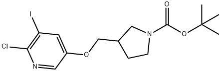 tert-Butyl 3-((6-chloro-5-iodopyridin-3-yloxy)-methyl)pyrrolidine-1-carboxylate 구조식 이미지