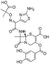 7-(2- (2-aminothiazol-4-yl)-2-(1-carboxy-1-methylethoxyimino)acetamido)-3-(3,4-dihydroxybenzoyloxy)methyl-3-cephem-4-carboxylic acid Structure