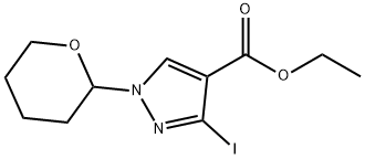 1H-Pyrazole-4-carboxylic acid, 3-iodo-1-(tetrahydro-2H-pyran-2-yl)-, ethyl ester 구조식 이미지