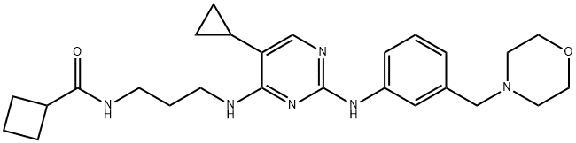 N-[3-[[5-Cyclopropyl-2-[[3-(4-morpholinylmethyl)phenyl]amino]-4-pyrimidinyl]amino]propyl]cyclobutanecarboxamide 구조식 이미지
