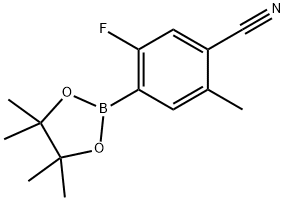 5-Fluoro-2-methyl-4-(4,4,5,5-tetramethyl-1,3,2-dioxaborolan-2-yl)benzonitrile 구조식 이미지