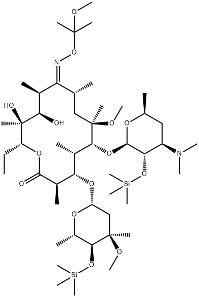 Erythromycin, 6-O-Methyl-2',4'-Bis-O-(Trimethylsilyl)-, 9-[O-(1-Methoxy-1-Methylethyl)Oxime] Structure