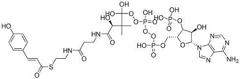 [(2R,3S,4R,5R)-5-(6-aminopurin-9-yl)-4-hydroxy-2-[[hydroxy-[hydroxy-[3-hydroxy-3-[2-[2-[(E)-3-(4-hydroxyphenyl)prop-2-enoyl]sulfanylethylcarbamoyl]ethylcarbamoyl]-2,2-dimethyl-propoxy]phosphoryl]oxy-phosphoryl]oxymethyl]oxolan-3-yl]oxyphosphonic acid Structure