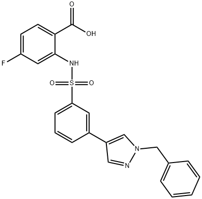 2-(3-(1-benzyl-1H-pyrazol-4-yl)phenylsulfonaMido)-4-fluorobenzoic acid 구조식 이미지