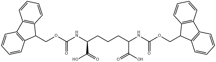 Di-Fmoc-2,6-diaminoheptanedioic acid (mixture of isomers)
 Structure