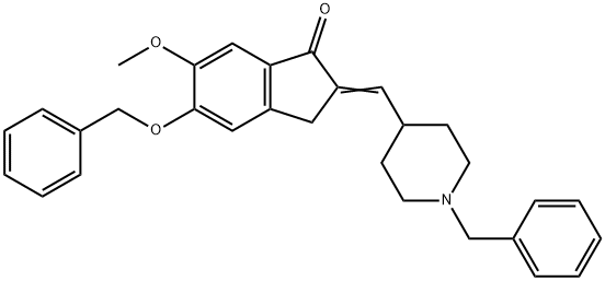 1-Benzyl-4-[(5-benzyloxy-6-methoxy-1-indanone)-2-ylidenyl]methylpiperidine 구조식 이미지