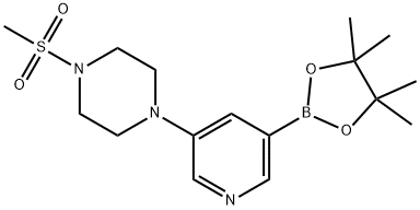 1-(메틸설포닐)-4-(5-(4,4,5,5-테트라메틸-1,3,2-디옥사보롤란-2-일)피리딘-3-일)피페라진 구조식 이미지