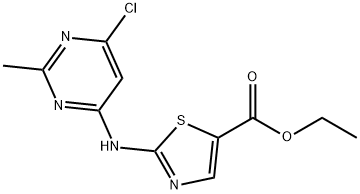 2-(6-Chloro-2-methylpyrimidin-4-ylamino)thiazole-5-carboxylic acid ethyl ester 구조식 이미지