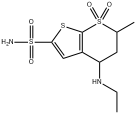 trans-6-Methyl-4-ethylamino-5,6-dihydro-4H-thieno[2,3-b]thiopyran-2-sulfonamide-7,7-dioxide 구조식 이미지